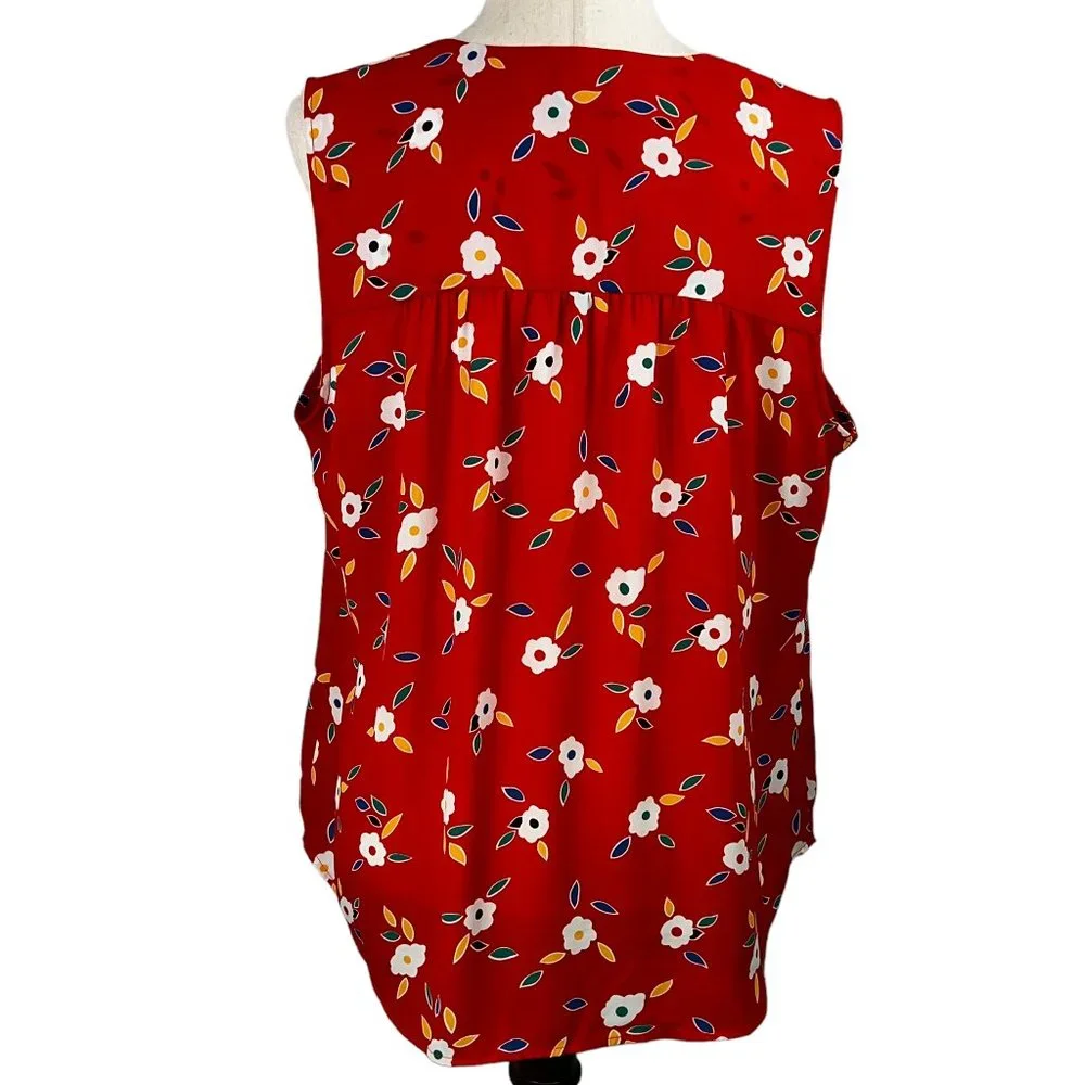 Like new CABI Tied Up Red Floral Sleeveless Blouse Size Large